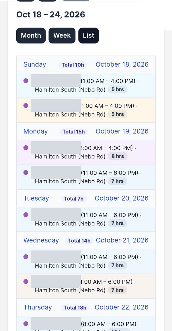 OwnLee Shift list